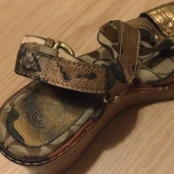 Coach Mayra Metallic Leather Wood Platform Wedges - Picture 4 of 4